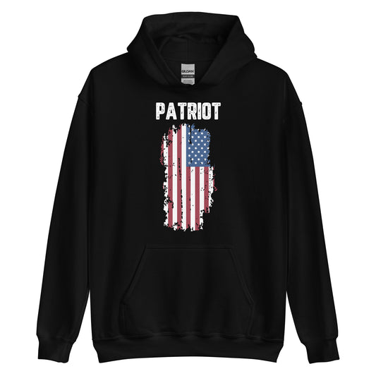 a black hoodie with the american flag on it